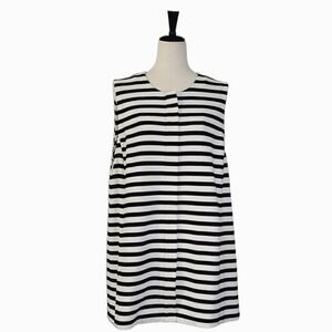 Chico's Black & White Striped Ribbed Zip-Up Sleeveless Shift Dress Size XL